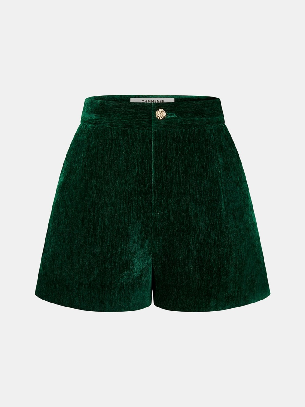 Commense Velvet Metal-Button Mid-Waist Shorts